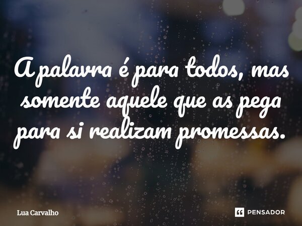 ⁠A palavra é para todos, mas somente aquele que as pega para si realizam promessas.... Frase de Lua Carvalho.