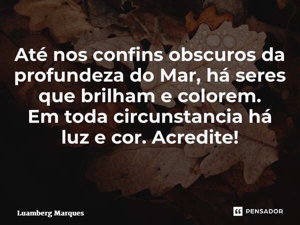 ⁠Até nos confins obscuros da profundeza do Mar, há seres que brilham e colorem. Em toda circunstancia há luz e cor. Acredite! ⁠... Frase de Luamberg Marques.