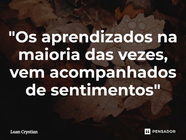 ⁠"Os aprendizados na maioria das vezes, vem acompanhados de sentimentos"... Frase de Luan Crystian.