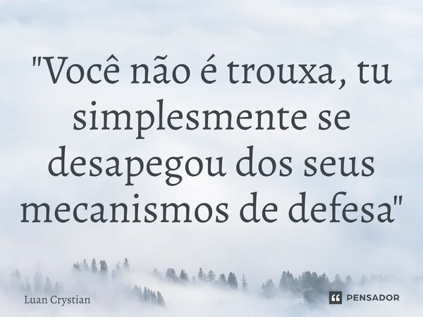 ⁠"Você não é trouxa, tu simplesmente se desapegou dos seus mecanismos de defesa"... Frase de Luan Crystian.