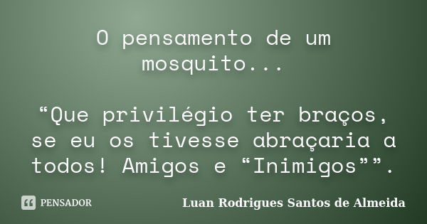 O pensamento de um mosquito... “Que privilégio ter braços, se eu os tivesse abraçaria a todos! Amigos e “Inimigos””.... Frase de Luan Rodrigues Santos de Almeida.