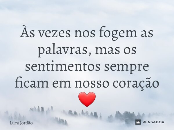 ⁠Às vezes nos fogem as palavras, mas os sentimentos sempre ficam em nosso coração ❤... Frase de Luca Jordão.