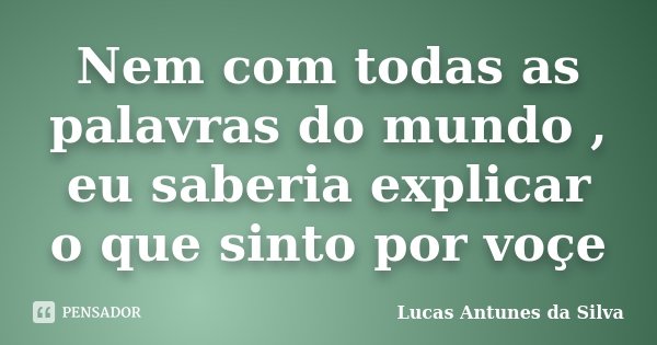 Nem com todas as palavras do mundo , eu saberia explicar o que sinto por voçe... Frase de Lucas Antunes da Silva.