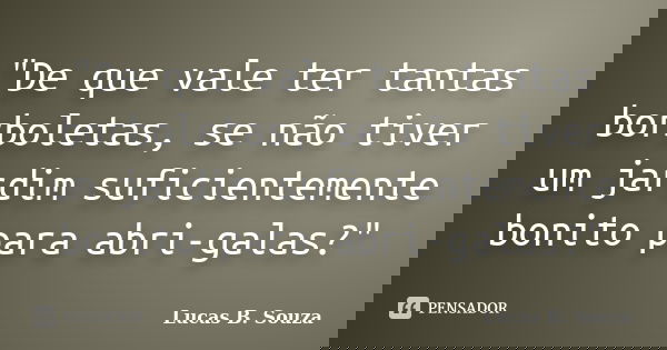 "De que vale ter tantas borboletas, se não tiver um jardim suficientemente bonito para abri-galas?"... Frase de Lucas B. Souza.