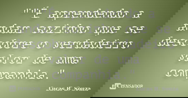 ""É aprendendo a andar sozinho que se descobre o verdadeiro valor de uma companhia."... Frase de Lucas B. Souza.