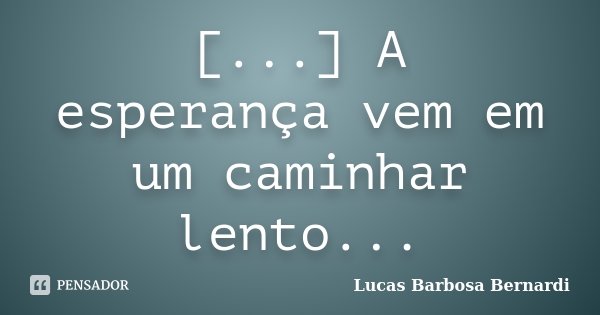 [...] A esperança vem em um caminhar lento...... Frase de Lucas Barbosa Bernardi.