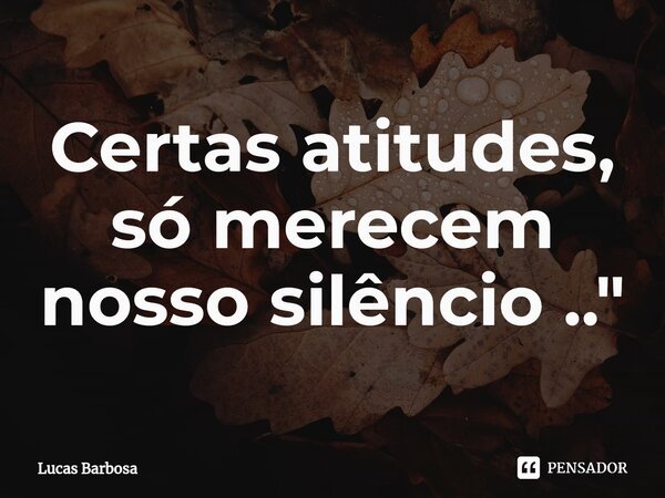⁠⁠Certas atitudes, só merecem nosso silêncio .. "... Frase de Lucas Barbosa.