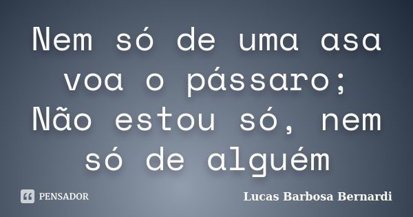 Nem só de uma asa voa o pássaro; Não estou só, nem só de alguém... Frase de Lucas Barbosa Bernardi.