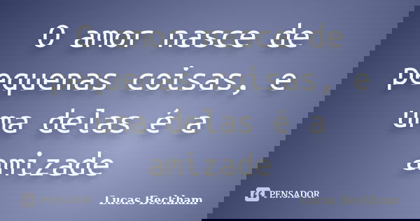 O amor nasce de pequenas coisas, e uma delas é a amizade... Frase de Lucas Beckham.