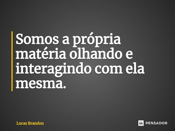 ⁠Somos a própria matéria olhando e interagindo com ela mesma.... Frase de Lucas Brandon.