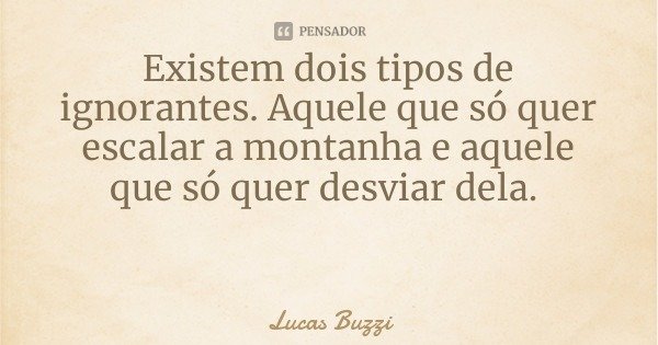 Existem dois tipos de ignorantes. Aquele que só quer escalar a montanha e aquele que só quer desviar dela.... Frase de Lucas Buzzi.