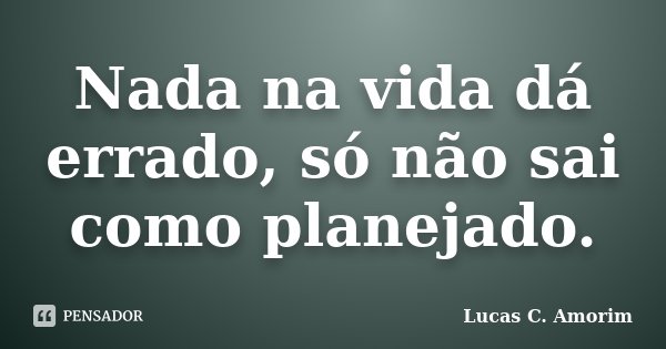 Nada na vida dá errado, só não sai como planejado.... Frase de Lucas C. Amorim.