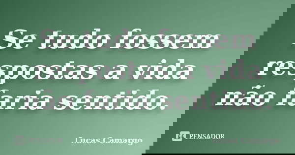 Se tudo fossem respostas a vida não faria sentido.... Frase de Lucas Camargo.