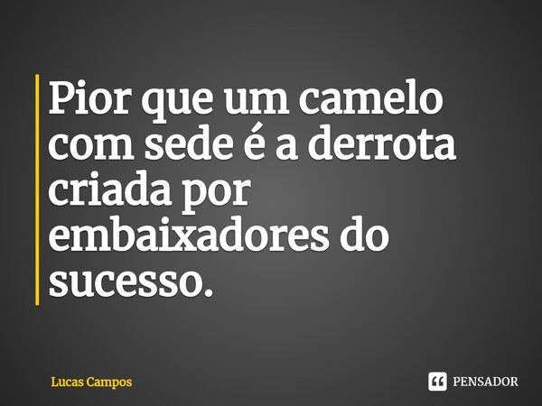 Pior que um camelo com sede é a derrota criada por embaixadores do sucesso. ⁠... Frase de Lucas Campos.