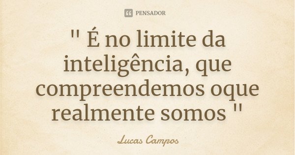 " É no limite da inteligência, que compreendemos oque realmente somos "... Frase de Lucas Campos.