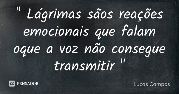 " Lágrimas sãos reações emocionais que falam oque a voz não consegue transmitir "... Frase de Lucas Campos.