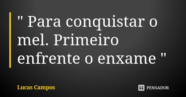 " Para conquistar o mel. Primeiro enfrente o enxame "... Frase de Lucas Campos.