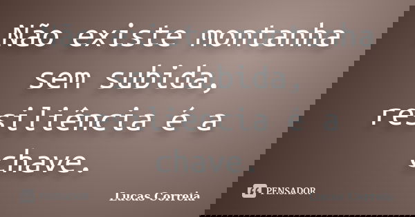Não existe montanha sem subida, resiliência é a chave.... Frase de Lucas Correia.