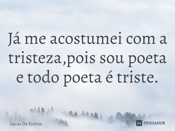 ⁠Já me acostumei com a tristeza,pois sou poeta e todo poeta é triste.... Frase de Lucas De Freitas.