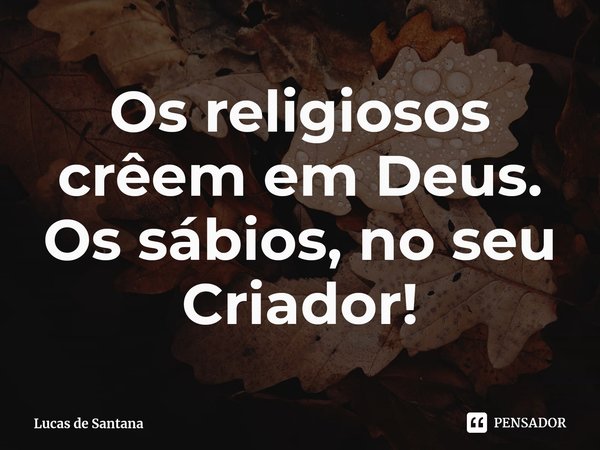 ⁠Os religiosos crêem em Deus. Os sábios, no seu Criador!... Frase de Lucas de Santana.