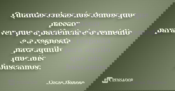 Quantas coisas nós temos que passar para ver que a paciência é o remédio e a resposta para aquilo que nós buscamos.... Frase de Lucas Donoso.