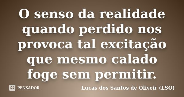 O senso da realidade quando perdido nos provoca tal excitação que mesmo calado foge sem permitir.... Frase de Lucas dos Santos de Oliveir (LSO).