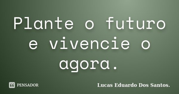 Plante o futuro e vivencie o agora.... Frase de Lucas Eduardo Dos Santos.