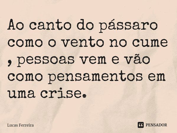 ⁠Ao canto do pássaro como o vento no cume , pessoas vem e vão como pensamentos em uma crise.... Frase de Lucas Ferreira.