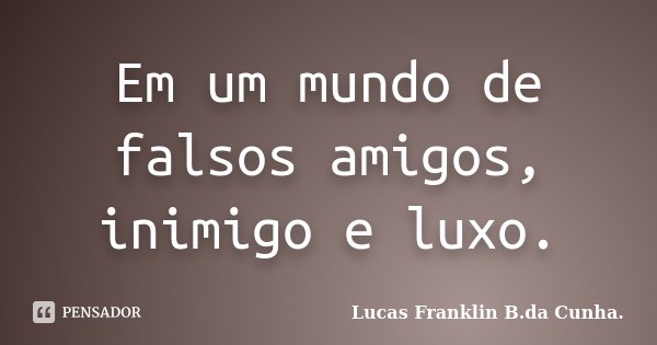 Em um mundo de falsos amigos, inimigo e luxo.... Frase de Lucas Franklin B. da Cunha.