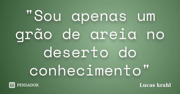 "Sou apenas um grão de areia no deserto do conhecimento"... Frase de Lucas krahl.