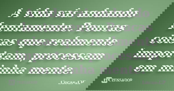 A vida vai andando lentamente. Poucas coisas que realmente importam, processam em minha mente.... Frase de Lucas-LP.