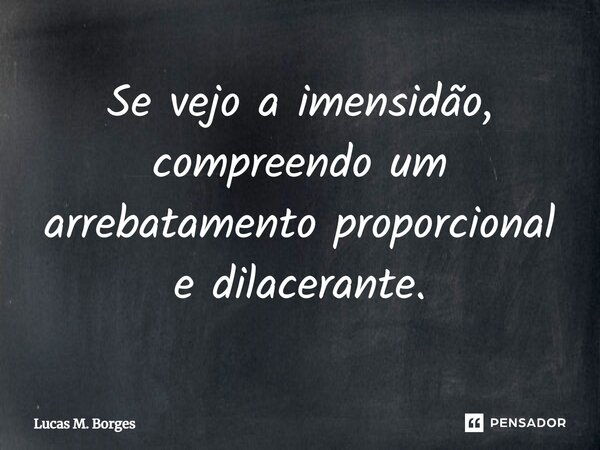 ⁠Se vejo a imensidão, compreendo um arrebatamento proporcional e dilacerante.... Frase de Lucas M. Borges.