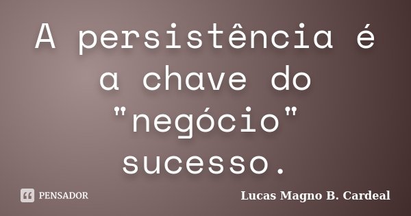 A persistência é a chave do "negócio" sucesso.... Frase de Lucas Magno B. Cardeal.