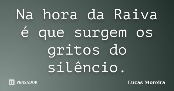 Na hora da Raiva é que surgem os gritos do silêncio.... Frase de Lucas Moreira.