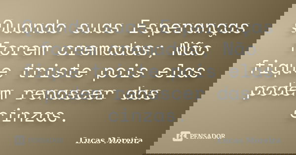 Quando suas Esperanças forem cremadas; Não fique triste pois elas podem renascer das cinzas.... Frase de Lucas Moreira.