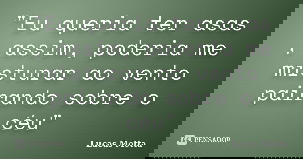 "Eu queria ter asas , assim, poderia me misturar ao vento pairando sobre o céu"... Frase de Lucas Motta.