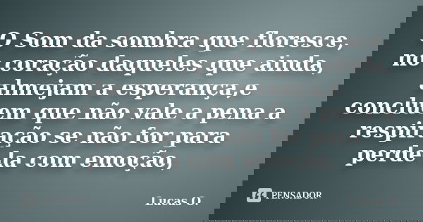 O Som da sombra que floresce, no coração daqueles que ainda, almejam a esperança,e concluem que não vale a pena a respiração se não for para perde-la com emoção... Frase de Lucas O..