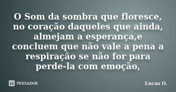 O Som da sombra que floresce, no coração daqueles que ainda, almejam a esperança,e concluem que não vale a pena a respiração se não for para perde-la com emoção... Frase de Lucas O..