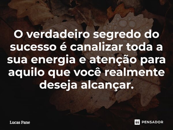 ⁠O verdadeiro segredo do sucesso é canalizar toda a sua energia e atenção para aquilo que você realmente deseja alcançar.... Frase de Lucas Pane.