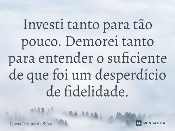 ⁠Investi tanto para tão pouco. Demorei tanto para entender o suficiente de que foi um desperdício de fidelidade.... Frase de Lucas Pereira da Silva.