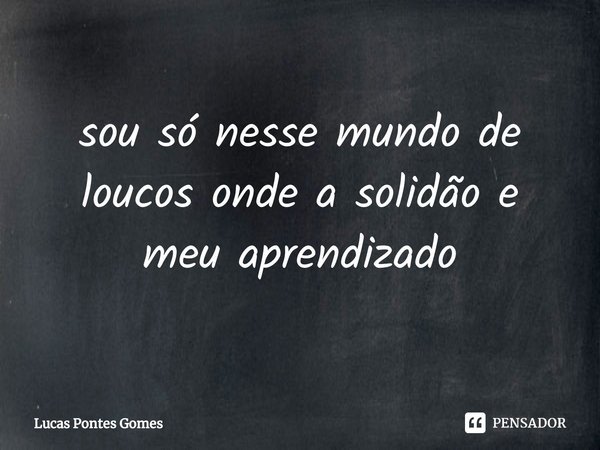 ⁠sou só nesse mundo de loucos onde a solidão e meu aprendizado... Frase de Lucas Pontes Gomes.