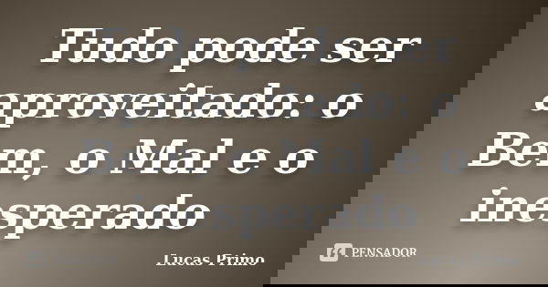 Tudo pode ser aproveitado: o Bem, o Mal e o inesperado... Frase de Lucas Primo.