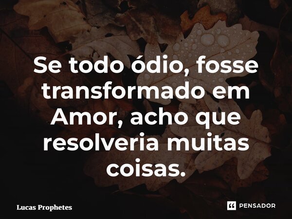 Se todo ódio, fosse transformado em Amor, acho que resolveria muitas coisas.... Frase de Lucas Prophetes.
