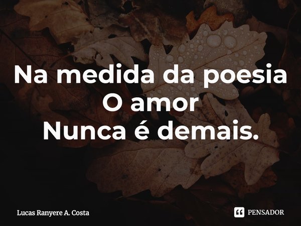 Na medida da poesia
O amor
Nunca é demais.... Frase de Lucas Ranyere A. Costa.