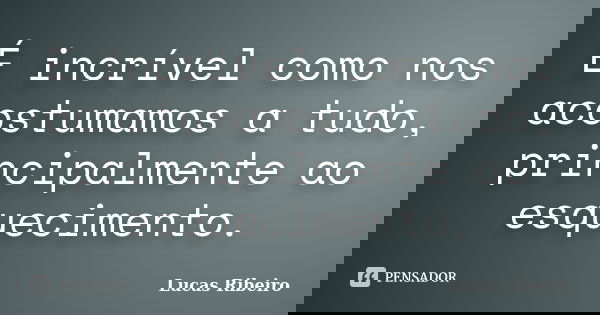 É incrível como nos acostumamos a tudo, principalmente ao esquecimento.... Frase de Lucas Ribeiro.