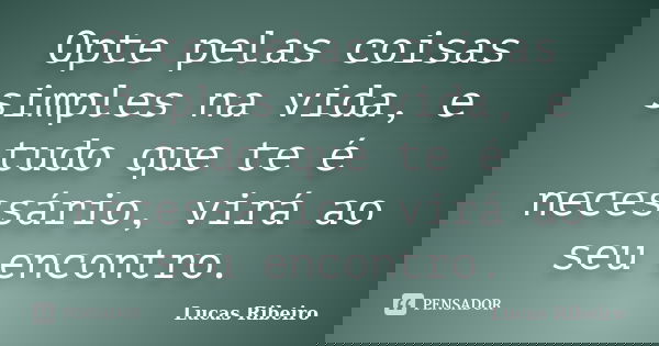 Opte pelas coisas simples na vida, e tudo que te é necessário, virá ao seu encontro.... Frase de Lucas Ribeiro.