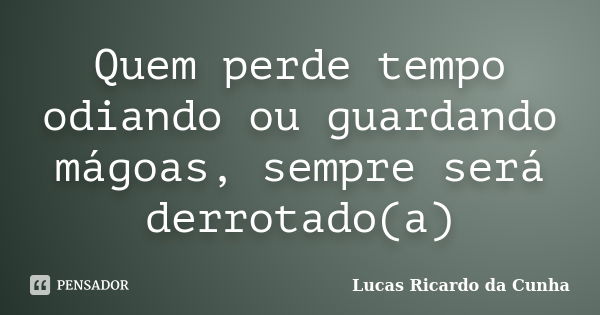 Quem perde tempo odiando ou guardando mágoas, sempre será derrotado(a)... Frase de Lucas Ricardo da Cunha.