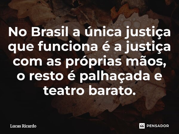 ⁠No Brasil a única justiça que funciona é a justiça com as próprias mãos, o resto é palhaçada e teatro barato.... Frase de Lucas Ricardo.