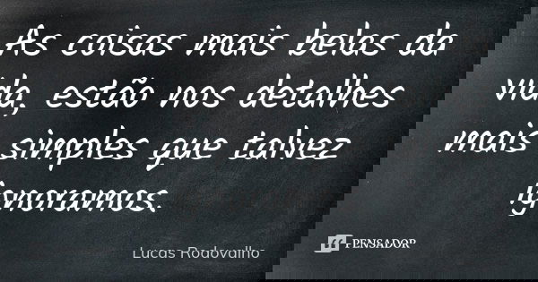 As coisas mais belas da vida, estão nos detalhes mais simples que talvez ignoramos.... Frase de Lucas Rodovalho.