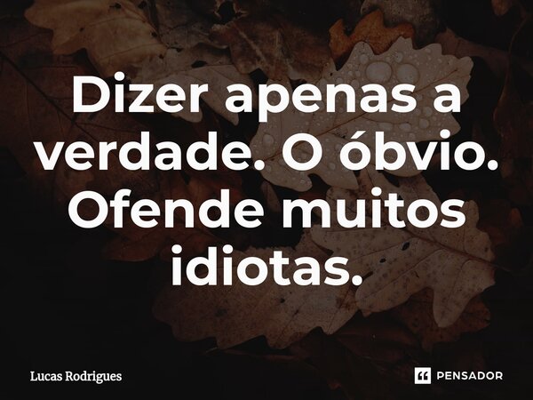 ⁠Dizer apenas a verdade. O óbvio. Ofende muitos idiotas.... Frase de Lucas Rodrigues.